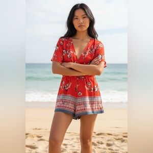 NWT trixxi red floral romper